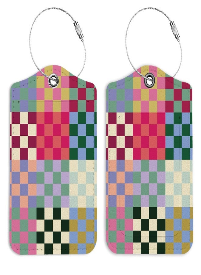 LARTSFRO Preppy Color Grid Luggage Tags for Suitcases, Groovy Luggage Tag, Back to School for Students, Trendy Girly 2 Pack Travel Luggage Tags, Teen Girls Gifts Suitcase Tags - Image 1